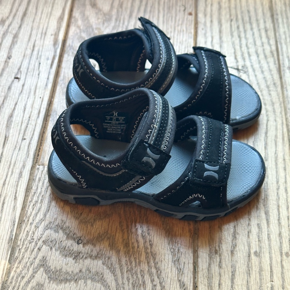 Hurley Black and Gray Kids' Adjustable Sport Sandals